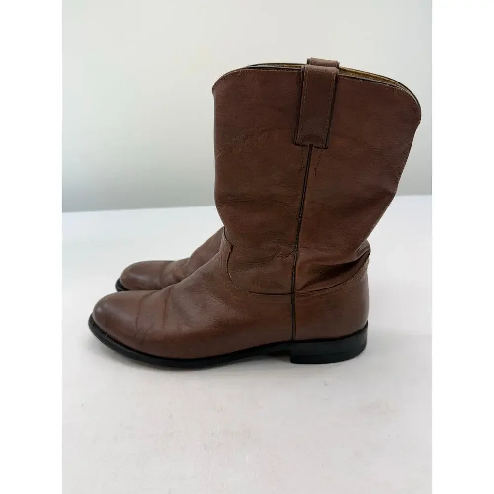 Justin Roper Brown Leather Cowboy Boots Men’s Size 10 EE Extra Wide Work Boots